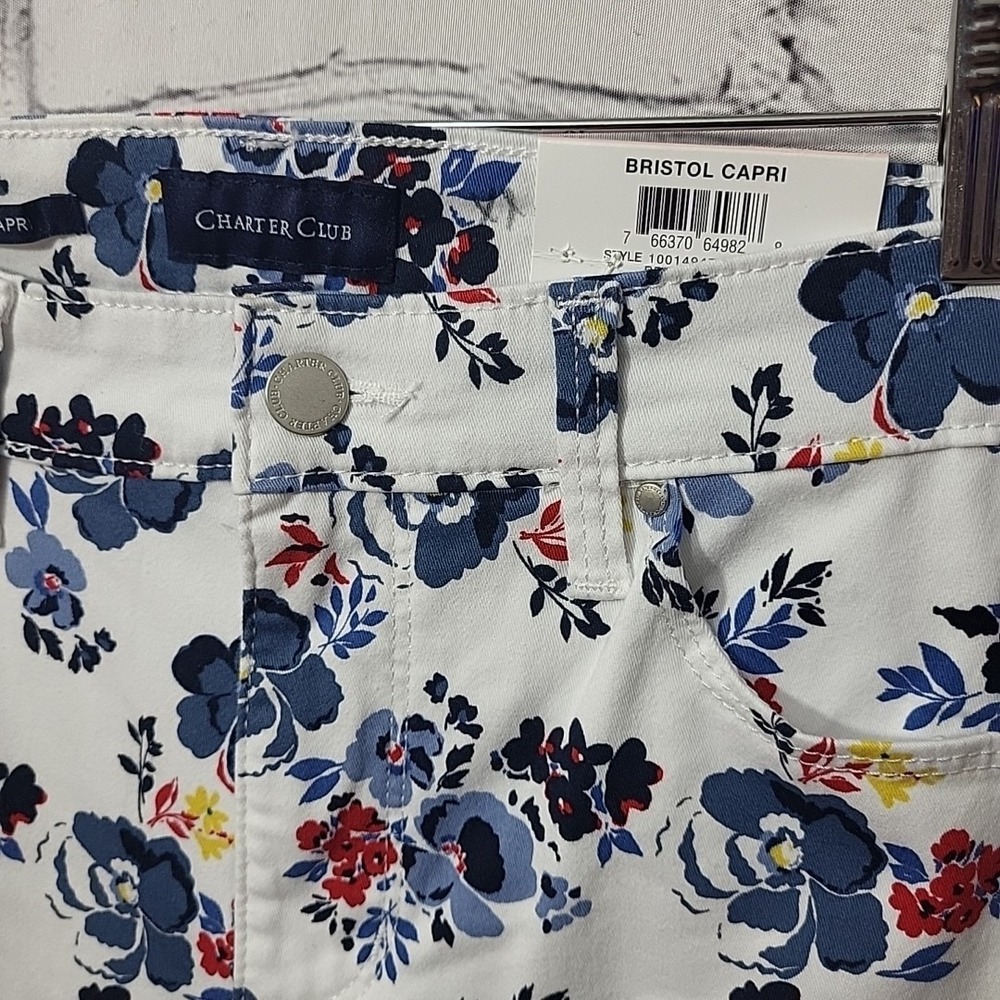 Charter Club Women's Size 10 Bristol Capri Pants White Floral Slimming New NWT - Picture 7 of 15
